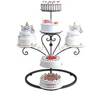 exproyzk Soporte para Pastel de 3 Capas Bandeja Redonda metálica para exhibición de postres y Pasteles Arco de Fondo para Bodas(Black)
