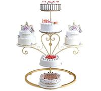 exproyzk Soporte para Pastel de 3 Capas Bandeja Redonda metálica para exhibición de postres y Pasteles Arco de Fondo para Bodas(Gold)
