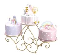 exproyzk Soporte para Pastel de 3 Niveles Juego de Soportes metálicos para Pastel Bandeja para exhibir Pasteles con diseño Floral Torre de Dulces y Frutas(Gold)