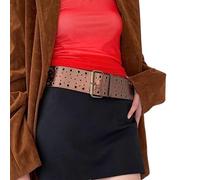 EXQIOUR Cinturón de cintura ajustable con ojales de metal para jeans, vestidos, correa de piel sintética con hebillas seguras para fiesta de club, correa ancha para mujer, café, Talla única