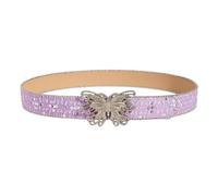 EXQIOUR Elegante cinturón de piel con hebillas de mariposa para mujer, para ocasiones informales, elegante, Morado (, Talla única