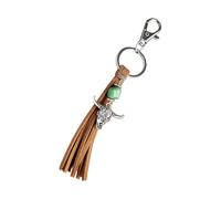 EXQIOUR Llavero de metal con dije de cabeza de vaca rural, pezuña de caballo y detalles florales, regalo de vacaciones, organizador de vaquero, D, Talla única