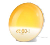 EXQIOUR Reloj despertador digital con doble alarma, 7 sonidos naturales, lámpara de estado de ánimo que cambia de color, luz nocturna con sonido de alarma múltiple