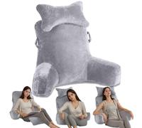 Exquilnova Almohada de lectura para cama de adulto, cojín extraíble, almohada de apoyo lumbar con bolsillos, soporte para brazos, cojín de espalda para adultos sentados en la cama, sofá, suelo, silla