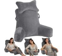 Exquilnova Almohada de lectura para cama de adulto, cojín extraíble, almohada de apoyo lumbar con bolsillos, soporte para brazos, cojín de espalda para adultos sentados en la cama, sofá, suelo, silla