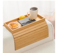Exquilnova Bandeja para sofá, bandeja plegable de bambú, antideslizante, reposabrazos, mesa para aperitivos, tazas de teléfono móvil