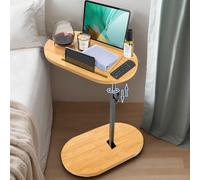 Exquilnova C Form Mesa auxiliar 360° giratoria, altura ajustable 42-82cm, mesa de café de bambú, mesas auxiliares de bambú y metal, pequeña mesa de comedor, mesa de café, mesa lateral para salón, baño