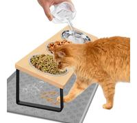 Exquilnova Cuencos para gatos con soporte inclinado, 15° inclinado elevado, cuenco de agua elevado para gatos con alfombrilla de comida, cuencos de alimentación para gatos para agua, alimentos, 3