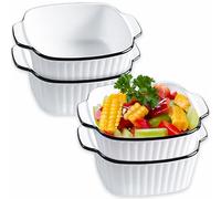 Exquilnova Juego de 4 bandejas de cerámica para horno de 400 ml, pequeñas, 14,5 x 11,5 x 5,5 cm, sartén con asas, molde pequeño para airfryer, horno (platos cuadrados a rayas)