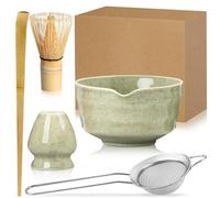 Exquilnova Juego de 5 batidores de matcha con cuenco de matcha, soporte para batidor de matcha, cuchara de matcha y tamiz de matcha, kit de inicio de matcha para ceremonia de té matcha (verde matcha)