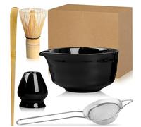 Exquilnova Juego de 5 batidores de matcha con cuenco de matcha, soporte para batidor de matcha, cuchara de matcha y tamiz de matcha, kit de inicio para ceremonia de té matcha (negro)