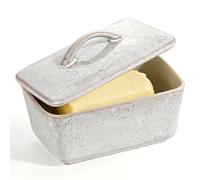 Exquilnova Mantequillera de cerámica con tapa, mantequera francesa, vintage, campana de mantequilla, cerámica, plato de porcelana, rectangular, para cocina, mesa de comedor, mantequera para 250 g de