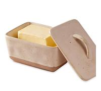 Exquilnova Mantequillera de cerámica con tapa, mantequera francesa, vintage, campana de mantequilla, cerámica, plato de porcelana, rectangular, para cocina, mesa de comedor, mantequera para 250 g de