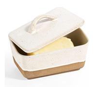 Exquilnova Mantequillera de cerámica con tapa, mantequera francesa, vintage, campana de mantequilla, cerámica, plato de porcelana, rectangular, para cocina, mesa de comedor, mantequera para 250 g de