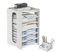 Exquilnova Organizador de escritorio de 7 niveles, A4, bandeja para documentos A4 con portalápices, color blanco, bandeja de papel, bandeja para cartas, apilable para oficina, escuela, hogar