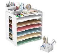 Exquilnova Organizador de escritorio de 7 niveles, A4, bandeja para documentos A4 con portalápices, color blanco, bandeja de papel, bandeja para cartas, apilable para oficina, escuela, hogar