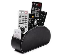 Exquilnova Soporte para mando a distancia con 5 bolsillos, mando a distancia, de piel, para TV, DVD, 4K Stick y Bluray, también como organizador de escritorio para bolígrafos, cosméticos (negro)