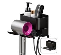 Exquilnova Soporte para secador de pelo sin taladrar, soporte para secador de pelo con soporte para cable y compartimento de almacenamiento, soporte de pared para secador de pelo, baño sin taladrar