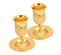 EXQUIMEUBLE 2 Juegos Judaica Wine Goblet con Bandeja Grabada Copa Estable y Ergonómica para Celebraciones Religiosas Shabbat Havdalah Regalo Significativo de Tradición Judía