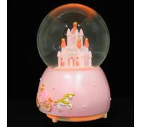 EXQUIMEUBLE Caja de Música Globo del Castillo Musical Bola de Cristal Rosa, Resina y Vidrio, sin Pilas AAA, Adorno de Escritorio y Decoración del Hogar Ocasiones Festivas