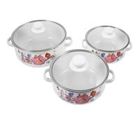 EXQUIMEUBLE Olla Esmaltada Asas Dobles Portátil de 18 Cm, Olla de Cocina Casera Antiadherente para Sopa y Estofado, Compatible Cocina de Inducción y Gas, Diseño Retro Vintage Estilo Aleatorio