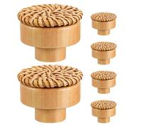 EXQUIMEUBLE Pomos de Ratán Redondos de Madera Tejida para Muebles de Cocina y Armarios 6 Piezas con Tornillos Estilo Boho Vintage con Tacto Natural y Agarre Cómodo