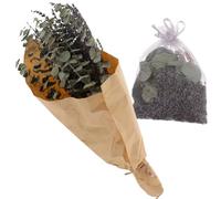EXQUIMEUBLE Ramo Colgante de Lavanda Seca y Eucalipto Preservado con Saquito Aromático, Decoración Natural para Baño y Ducha, Plantas Naturales Decorativas para Relajación y Aromaterapia