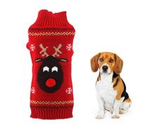 EXQUIMEUBLE Suéter Tejido de Fibras Acrílicas Navideño Rojo Diseño de Ciervo sin Botones ni Cremalleras, Cálido y Estilizado para Perros y Cachorros para Invierno y Fiestas