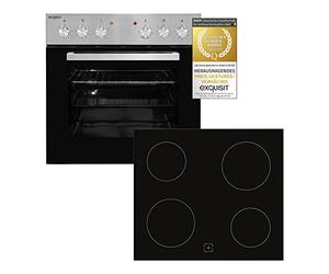 Exquisit EHE 146-2.1 Set de cocina empotrable, 59 litros de capacidad de horno nergética A, vitrocerámica, acero inoxidable