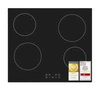 Exquisit Placa vitrocerámica de 60 cm, control táctil, 4 zonas de cocción, sin marco, temporizador digital, indicador de calor residual, 9 niveles de potencia, EKC600-490, color negro