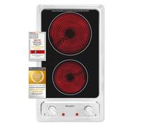 Exquisit® Placa Vitrocerámica Encastrable 2 Zonas 3000W Marco Inox | 9 niveles de potencia, control con mandos giratorios y medidas 5,0 x 29,7 x 51,5 cm