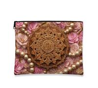 Exquisita bolsa de maquillaje floral, elegante diseño de rosas de mandala, bolsa de viaje para mujeres, elegante organizador portátil de lona con cremallera, elección perfecta para festivales de