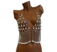 Exquisita cadena de cuerpo adornada con perlas de longitud ajustable, perlas de gota de agua, accesorio de moda para mujer, arnés sin espalda, Medium, como se describe, como se describe