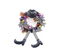Exquisita corona de Halloween de 35 x 60 cm para colgar en la puerta, con forma de calabaza y sombrero