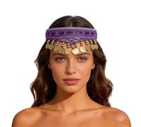 Exquisita diadema étnica bohemia con lentejuelas brillantes para actuaciones de baile festivas ocasiones especiales (púrpura, talla única)