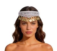 Exquisita diadema étnica bohemia con lentejuelas brillantes para actuaciones de baile festivas ocasiones especiales (blanco, talla única)