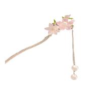 Exquisita horquilla Hanfu de estilo antiguo con borla de flor de melocotón rosa