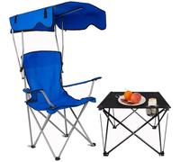 Exquisita mesa de camping plegable portátil con parasol y 2 sillas, ideal para picnics, actividades al aire libre y portón trasero, resistente, fácil de instalar, color rojo