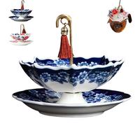 Exquisite Ceramic Umbrella Tea Strainer -Traditional Chinese Tea Infuser Set for Loose Leaf Tea, Fine Porcelain Filter with Tray for Home Decor & Kung Fu Tea Ceremony (Blue Flower)