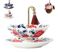 Exquisite Ceramic Umbrella Tea Strainer -Traditional Chinese Tea Infuser Set for Loose Leaf Tea, Fine Porcelain Filter with Tray for Home Decor & Kung Fu Tea Ceremony (Red Flower)