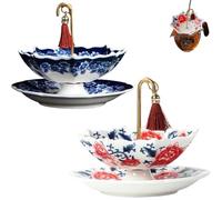 Exquisite Ceramic Umbrella Tea Strainer -Traditional Chinese Tea Infuser Set for Loose Leaf Tea, Fine Porcelain Filter with Tray for Home Decor & Kung Fu Tea Ceremony (2Pcs-A)