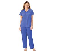 EXQUISITE FORM 90807 Women's Plus Size Nylon Tricot Short Sleeve Matching Pajama Set, Rocky Blue, 2X
