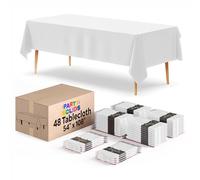 Exquisite Manteles blancos para mesas rectangulares a granel, paquete de 48 manteles desechables de plástico blanco, 54 x 108 pulgadas, mantel blanco de plástico para fiestas, desechables por The Case