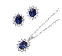 Exquisite Sapphire Blue Rhinestone Pendant Necklace Earrings Women Jewelry Set Gift Fashion design