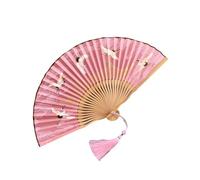 Exquisito abanico plegable hecho a mano Abanico de seda de bambú Introducción a la estética adecuada para los fanáticos del arte tradicional y el estilo de vida grúa patrón de grúa