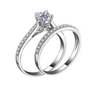 Exquisito anillo de joyería para mujer, compromiso de boda, juego de 2 piezas de circonita cúbica de plata de ley 925, tamaño de boda para amor con té de caléndula orgánico, 5, Cobre, Sin piedras