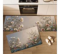 Exquisito Campo Flores Silvestres Alfombra de Cocina, Sanación Suave Juego de alfombras Cocina Antideslizantes adecuadas para habitación los niños Puerta Exterior Cocina vestíbulo - 50x80+50x150cm