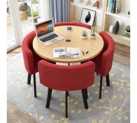 Exquisito juego de mesa de comedor redonda con 4 sillas, muebles modernos para comedor, cocina, salón, sala de estar, oficina pequeña, sala de conferencias, mesas y sillas rojas de 80 cm (31,5")