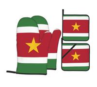 Exquisito kit de hornear de la bandera de Surinam para cocina y al aire libre, guantes de barbacoa, soportes para ollas con cordón