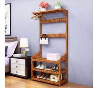 Exquisito perchero con banco para zapatos y perchero, 2 niveles con asiento, banco de almacenamiento de madera multifunción para entrada y pasillo